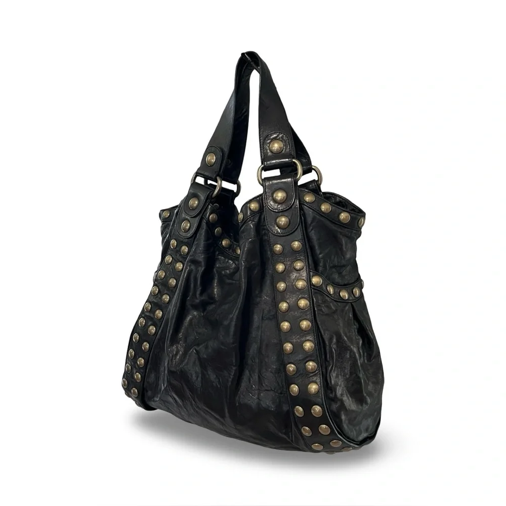 Kooba Jillian Black Leather Studded Hobo Shoulder Bag - Picture 4 of 9